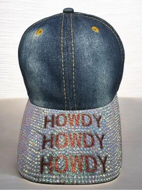 Denim Rhinestone Cap with "HOWDY" Text
